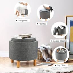 Kelvenix Round Storage Ottoman in Grey - Size: 0.6m2 - thumbnail 5