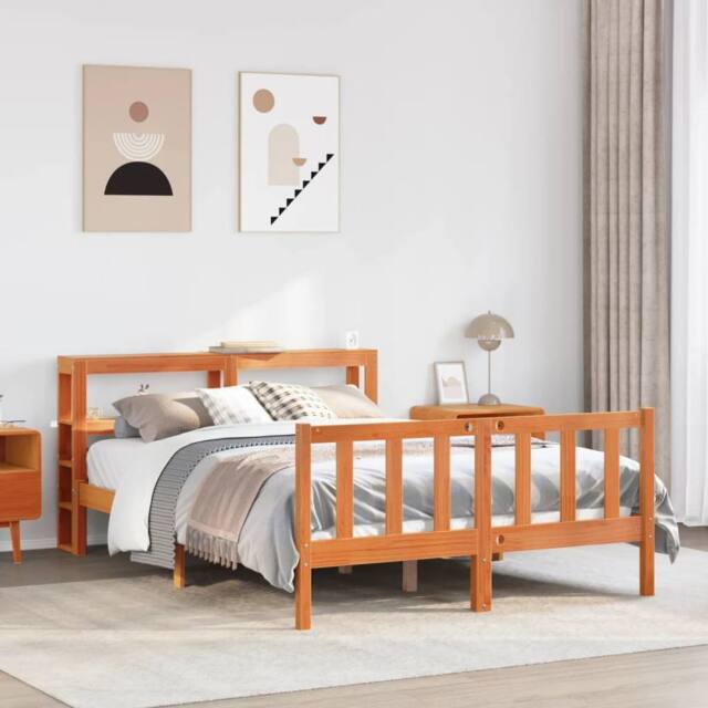 Berkfield Home Bed Frame with Headboard without Mattress Wax Brown 150x200 cm King Size - image 1