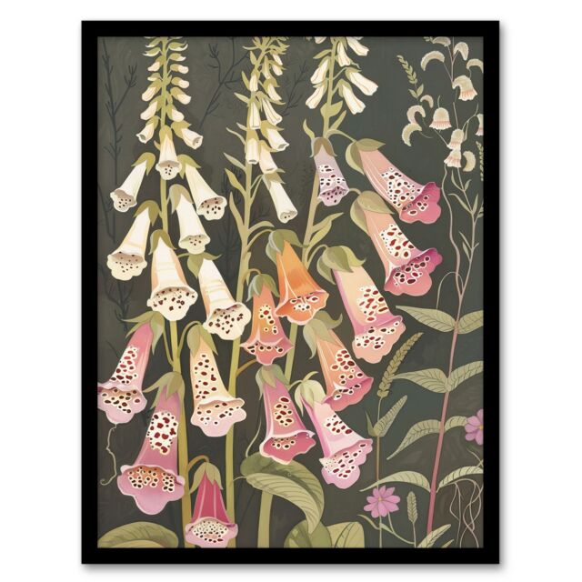 "Artery8 Foxglove Flowers Floral Spring Botanical Blooms Framed Art Print in Grey - Size: W12"" x H16""" - image 1