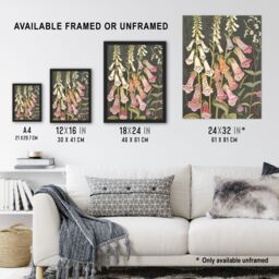 "Artery8 Foxglove Flowers Floral Spring Botanical Blooms Framed Art Print in Grey - Size: W12"" x H16""" - thumbnail 3