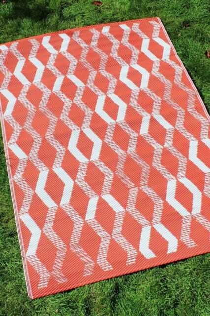 Fusion 'Rico' Outdoor Vertical Zig Zags UV Resistant Outdoor Rug in Terracotta - Size: 170 cm x 120 cm - image 1