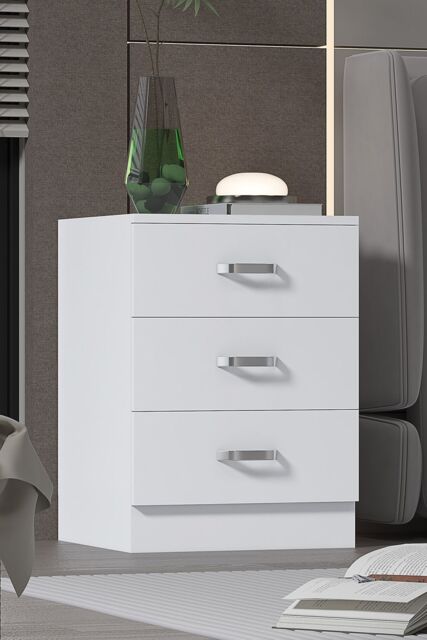FWStyle Tunis 3 Drawer Chest Of Drawers Bedside - Matt White - image 1
