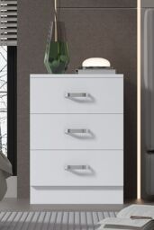 FWStyle Tunis 3 Drawer Chest Of Drawers Bedside - Matt White - thumbnail 2
