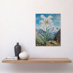 "Artery8 Wild White Lily Mont Blanc Mountain Landscape Wall Art Print in Blue - Size: W18"" x H24""" - thumbnail 4