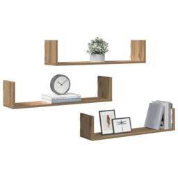 Berkfield Home Durable Wall Shelves 3 pcs Artisian Oak 80x18x18 cm Engineered Wood in Brown - Size: 80 x 18 x 18 cm - thumbnail 1