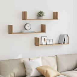 Berkfield Home Durable Wall Shelves 3 pcs Artisian Oak 80x18x18 cm Engineered Wood in Brown - Size: 80 x 18 x 18 cm - thumbnail 2