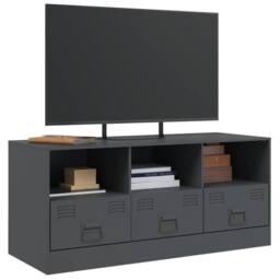 Berkfield Home TV Cabinet Anthracite 99x39x44 cm Steel in Dark Grey - Size: 99 x 39 x 44 cm - thumbnail 4