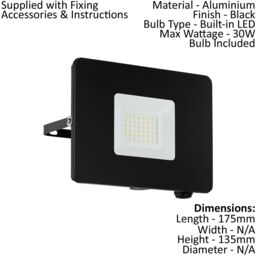 Loops IP65 Outdoor Wall Flood Light Black Adjustable 30W Built in LED Porch Lamp - thumbnail 2