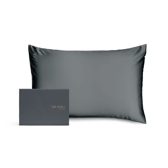 Silk Addict 100% Mulberry Silk Pillowcase - Navy in Charcoal - Size: Standard Pillow Case - image 1