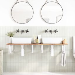 Berkfield Home Basin Shelf Wall Mounted Steel & Solid Wood Acacia in Brown - thumbnail 3