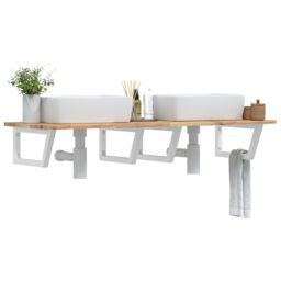 Berkfield Home Basin Shelf Wall Mounted Steel & Solid Wood Acacia in Brown - thumbnail 1