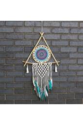 KDMD Large Macrame Dream Catcher with Evil Eye - White & Turquoise - thumbnail 1
