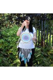 KDMD Large Macrame Dream Catcher with Evil Eye - White & Turquoise - thumbnail 2