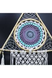 KDMD Large Macrame Dream Catcher with Evil Eye - White & Turquoise - thumbnail 3