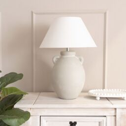 ValueLights Daphne Linen Tapered Lamp Shade Stonewear Ceramic Vase Table Lamp in Grey - thumbnail 3