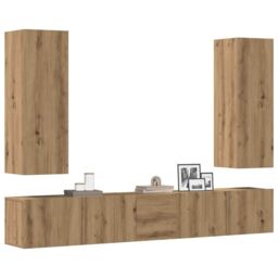 Berkfield Home Wall Mounted TV cabinets 5 pcs Artisan Oak Engineered Wood in Brown - thumbnail 1