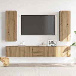 Berkfield Home Wall Mounted TV cabinets 5 pcs Artisan Oak Engineered Wood in Brown - thumbnail 3