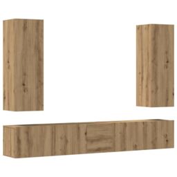 Berkfield Home Wall Mounted TV cabinets 5 pcs Artisan Oak Engineered Wood in Brown - thumbnail 2