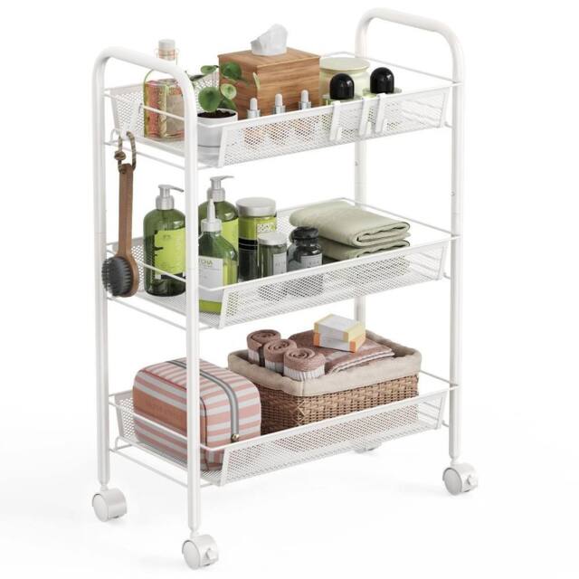 FORGEVIO 3 Tier Storage Trolley, Rolling Cart, Kitchen 3 Tier, White - image 1