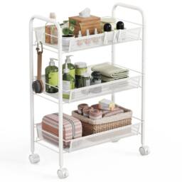 FORGEVIO 3 Tier Storage Trolley, Rolling Cart, Kitchen 3 Tier, White