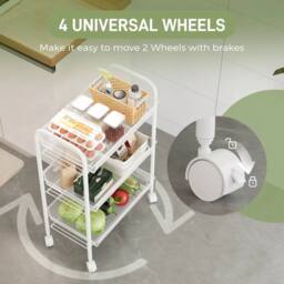 FORGEVIO 3 Tier Storage Trolley, Rolling Cart, Kitchen 3 Tier, White - thumbnail 3