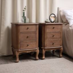 Melody Maison Pair Of 2 Dark Wood 3 Drawer Bedside Tables - Ashwell Range in Dark Brown - thumbnail 2