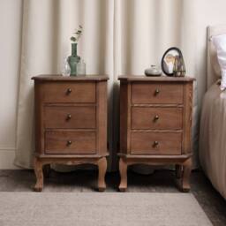 Melody Maison Pair Of 2 Dark Wood 3 Drawer Bedside Tables - Ashwell Range in Dark Brown - thumbnail 3