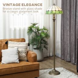 HOMCOM Tiffany-Style Floor Lamp with Glass Shade, Bronze Tone & Green - Size: Large - thumbnail 4