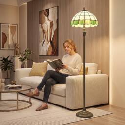 HOMCOM Tiffany-Style Floor Lamp with Glass Shade, Bronze Tone & Green - Size: Large - thumbnail 2