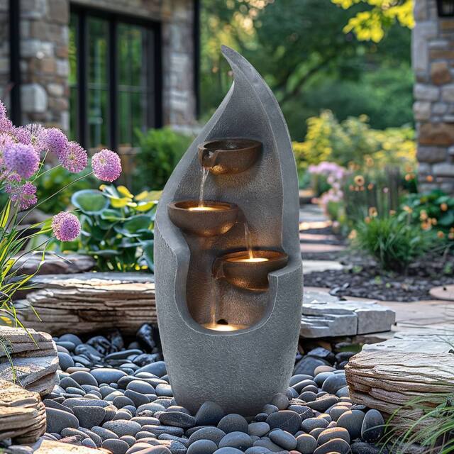 Charles Bentley Tiber Cascading Water Feature - Mains Powered in Grey - image 1