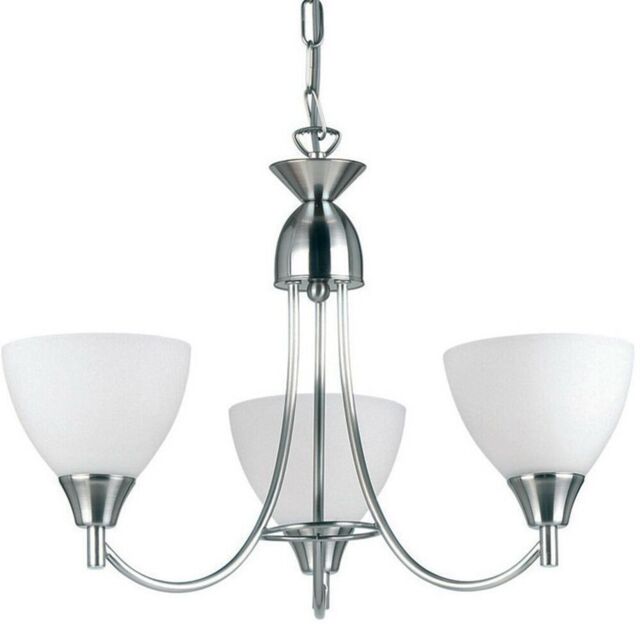 Loops Hanging Ceiling Pendant Light SATIN CHROME 3x Shade Lamp Bulb Holder Fitting - image 1