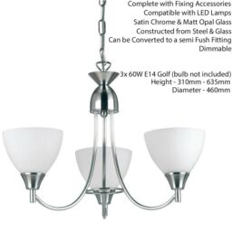 Loops Hanging Ceiling Pendant Light SATIN CHROME 3x Shade Lamp Bulb Holder Fitting - thumbnail 2
