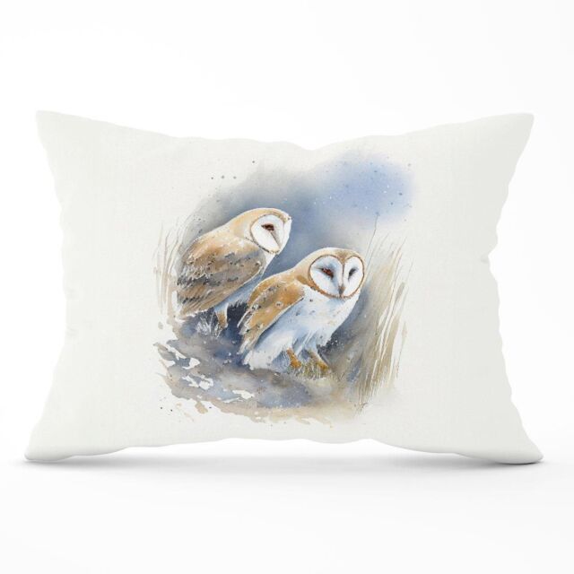 Warren Reed - Designer Barn Ano Owls Watercolour Cushions in Brown - Size: 60 cm x 60 cm - image 1