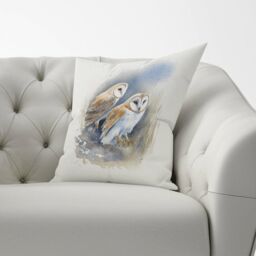 Warren Reed - Designer Barn Ano Owls Watercolour Cushions in Brown - Size: 60 cm x 60 cm - thumbnail 2