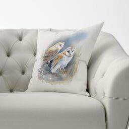 Warren Reed - Designer Barn Ano Owls Watercolour Cushions in Brown - Size: 60 cm x 60 cm - thumbnail 3