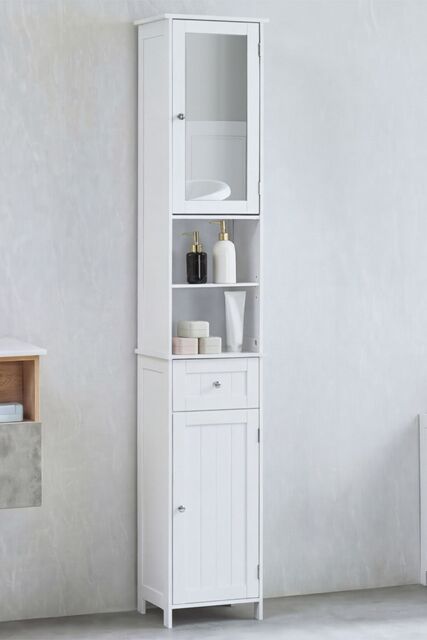 Home Discount Bath Vida Priano Mirrored 2 Door 1 Drawer With Shelves Tall Cabinet Bathroom Storage 1900 x 400 x 300 mm in White - image 1