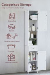 Home Discount Bath Vida Priano Mirrored 2 Door 1 Drawer With Shelves Tall Cabinet Bathroom Storage 1900 x 400 x 300 mm in White - thumbnail 3