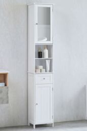 Home Discount Bath Vida Priano Mirrored 2 Door 1 Drawer With Shelves Tall Cabinet Bathroom Storage 1900 x 400 x 300 mm in White