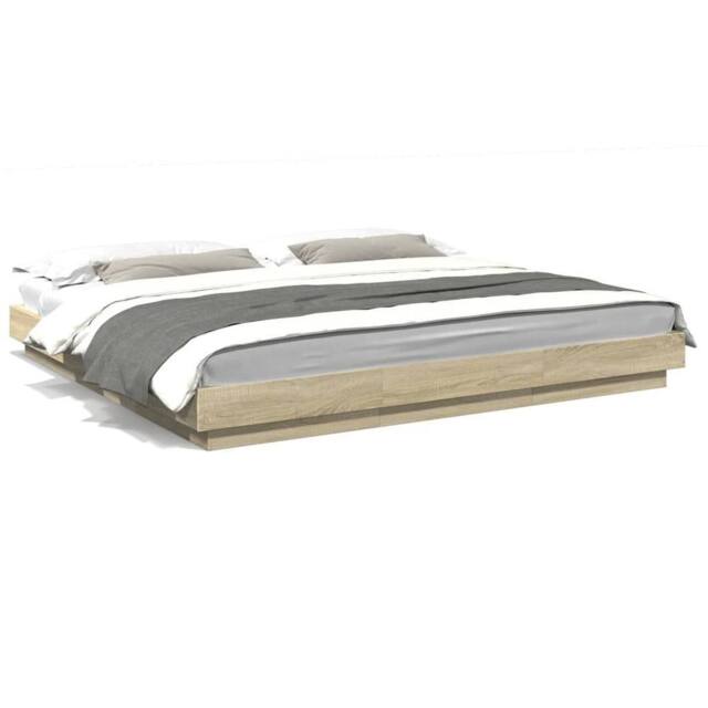 Berkfield Home Bed Frame with LED Lights without Mattress Sonoma Oak 180x200cm in Light Tan - Size: Super King - image 1