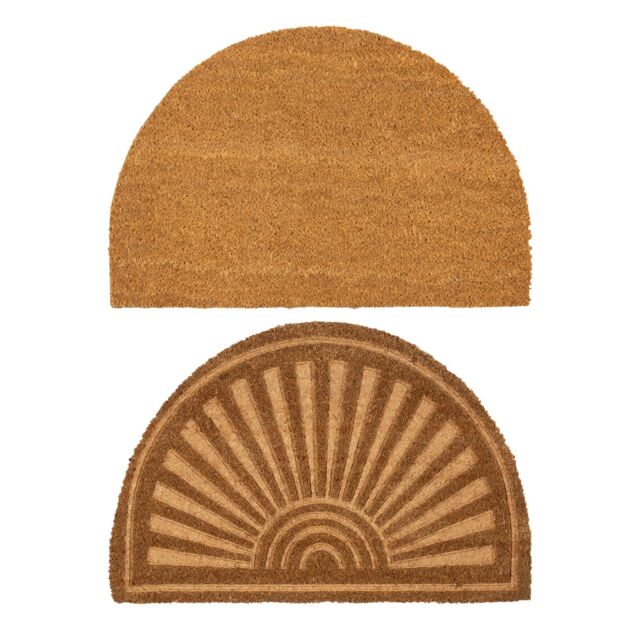 Nicola Spring Half Moon Coir Door Mat Set - 60 x 40cm - Embossed in Brown - Size: 40 cm x 60 cm - image 1