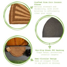 Nicola Spring Half Moon Coir Door Mat Set - 60 x 40cm - Embossed in Brown - Size: 40 cm x 60 cm - thumbnail 2