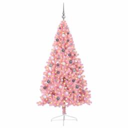 Berkfield Home Artificial Pre-lit Christmas Tree with 300 LEDs Pink 210 cm PVC - thumbnail 3