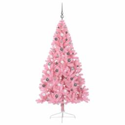 Berkfield Home Artificial Pre-lit Christmas Tree with 300 LEDs Pink 210 cm PVC - thumbnail 5