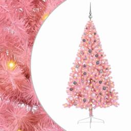 Berkfield Home Artificial Pre-lit Christmas Tree with 300 LEDs Pink 210 cm PVC - thumbnail 2