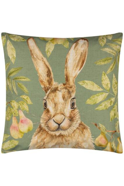 Evans Lichfield Grove Hare Water & UV Resistant Outdoor Cushion in Olive - Size: 43 cm x 43 cm - image 1