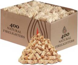 BARGAINS-GALORE 400 Pack Natural Firelighters Quick Wood Wax Wool Flame Fire Lighters