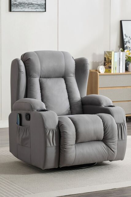 More4Homes Caesar Grey Technology Fabric Manual Recliner Rocking Swivel Heat & Massage Chair - image 1