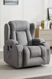 More4Homes Caesar Grey Technology Fabric Manual Recliner Rocking Swivel Heat & Massage Chair - thumbnail 1