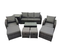 Fimous Outdoor Garden Rattan Furniture Set 9 Seater with 4 Stools Side Table in Dark Grey - thumbnail 2