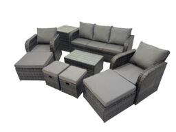 Fimous Outdoor Garden Rattan Furniture Set 9 Seater with 4 Stools Side Table in Dark Grey - thumbnail 1